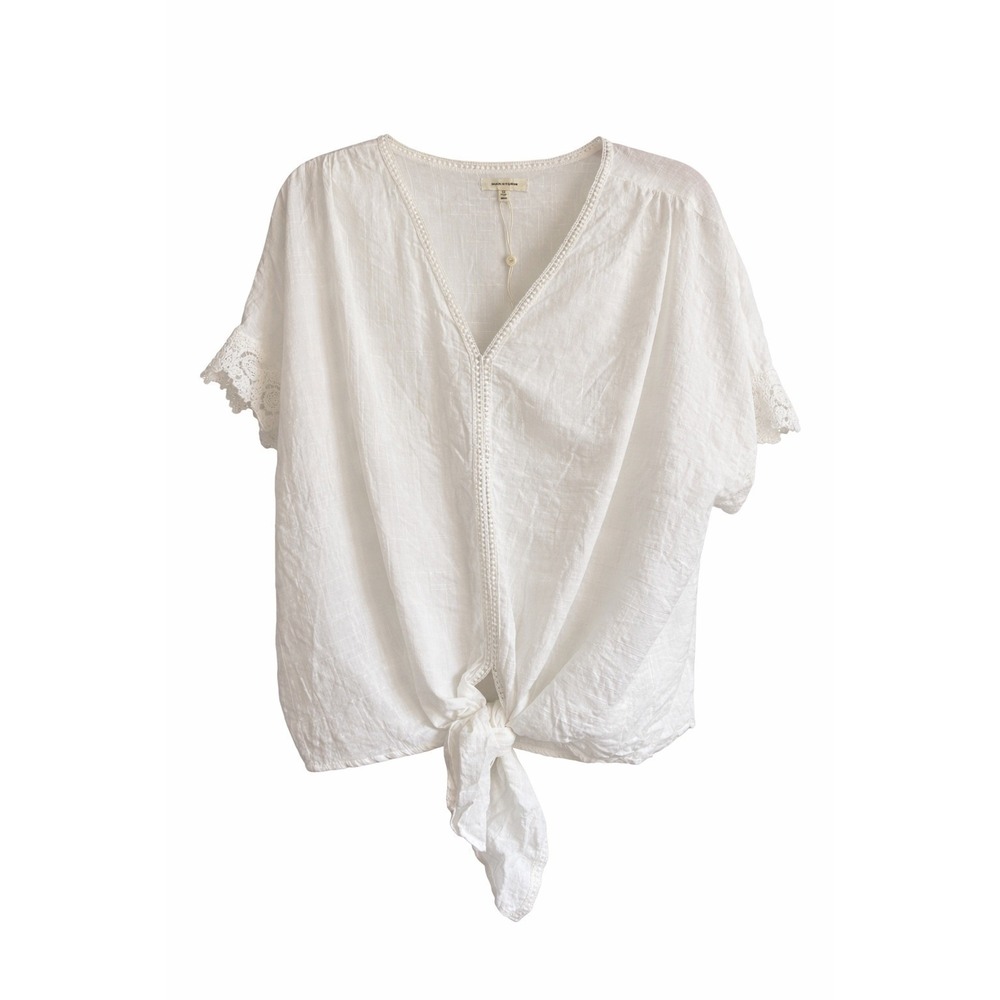 Max Studio White Crochet-Trim Tie-Front Top | NWOT | Size 1X